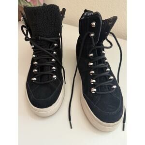 Women’s Marc Fisher LTD Black Suede Leather Shearling Hiker Boots Sz 9